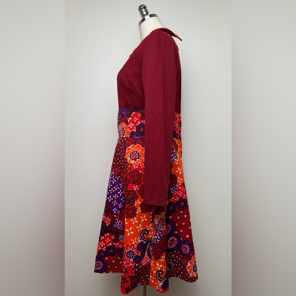Vintage 70s Psychedelic Patchwork Red Orange Purp… - image 4